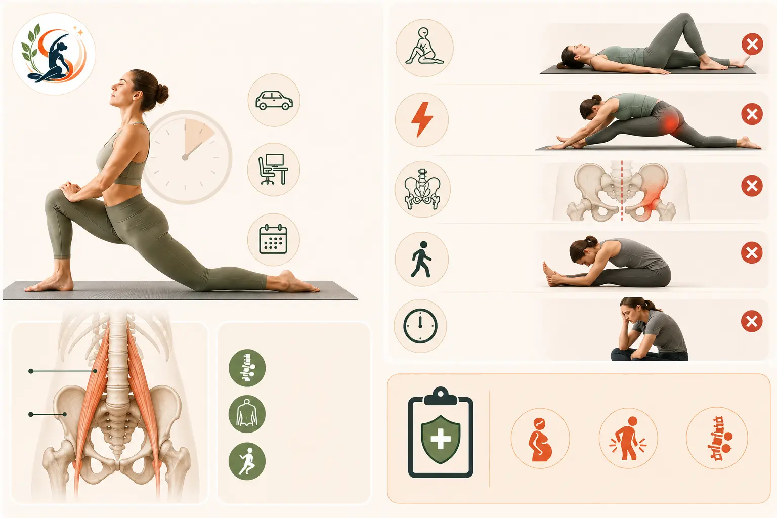 Calendar showing weeks of consistent stretching needed for lasting psoas release