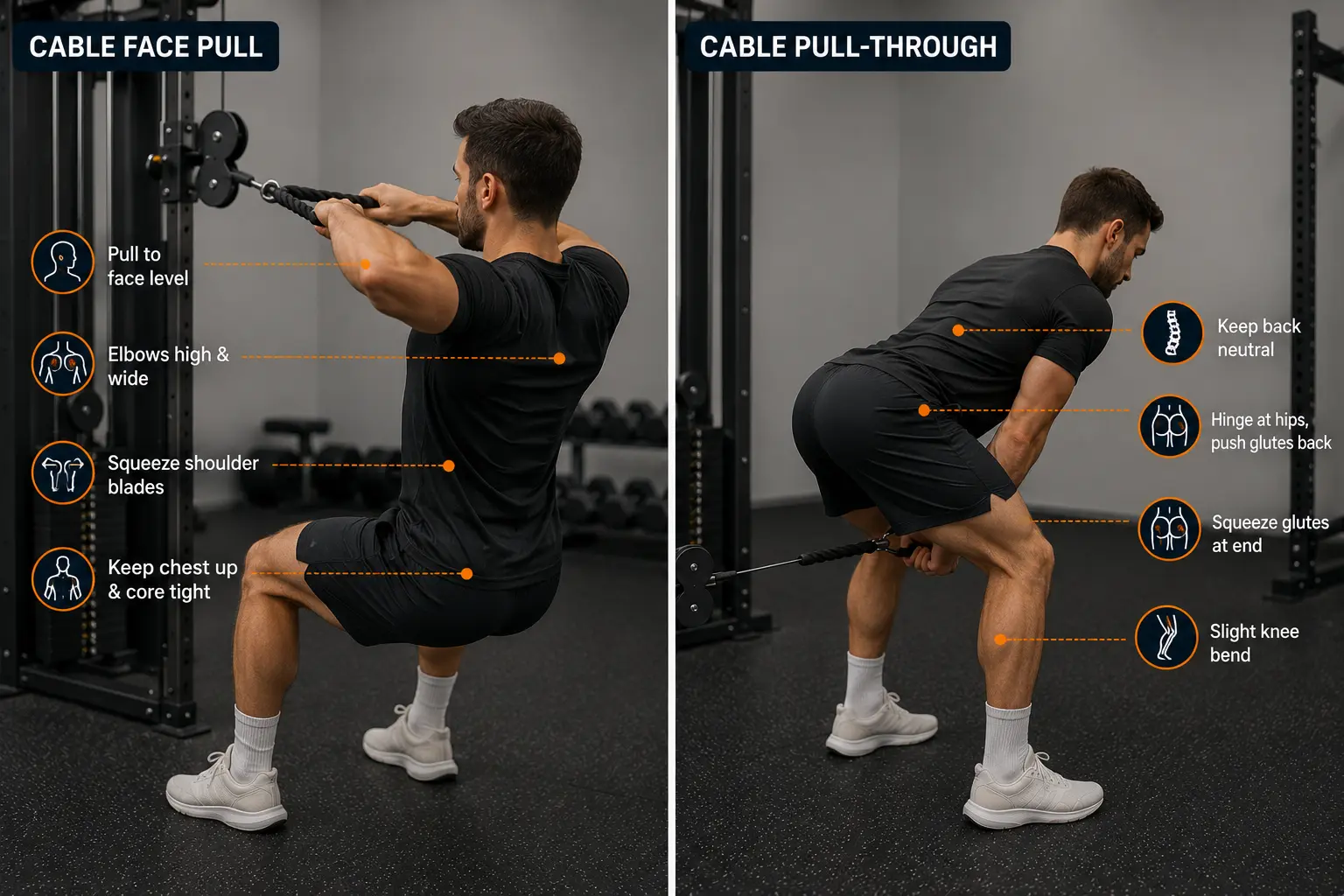 Person performing a cable face pull for posterior chain and posture training