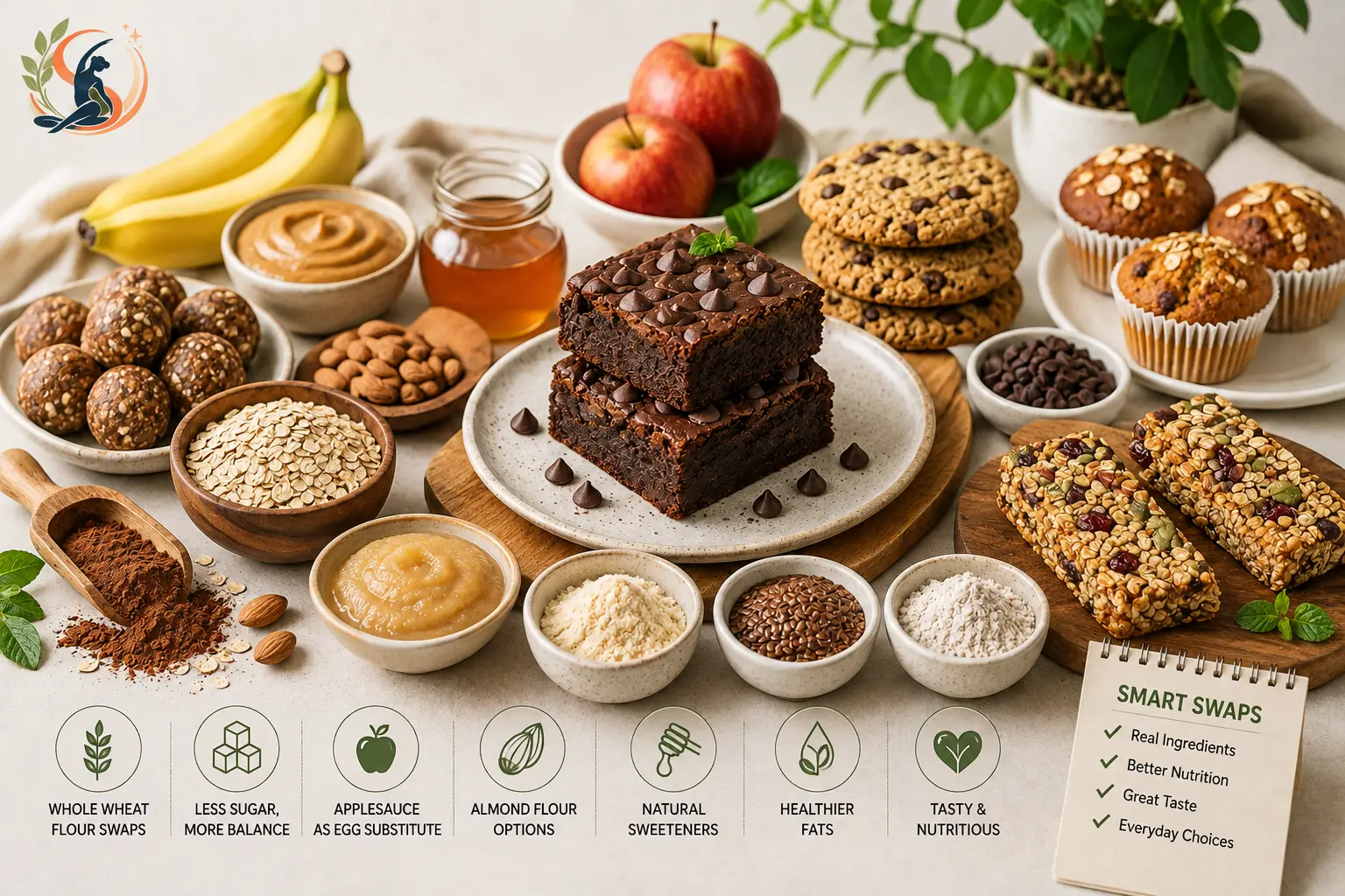 Healthy brownies cookies muffins and energy balls made with smart ingredient swaps