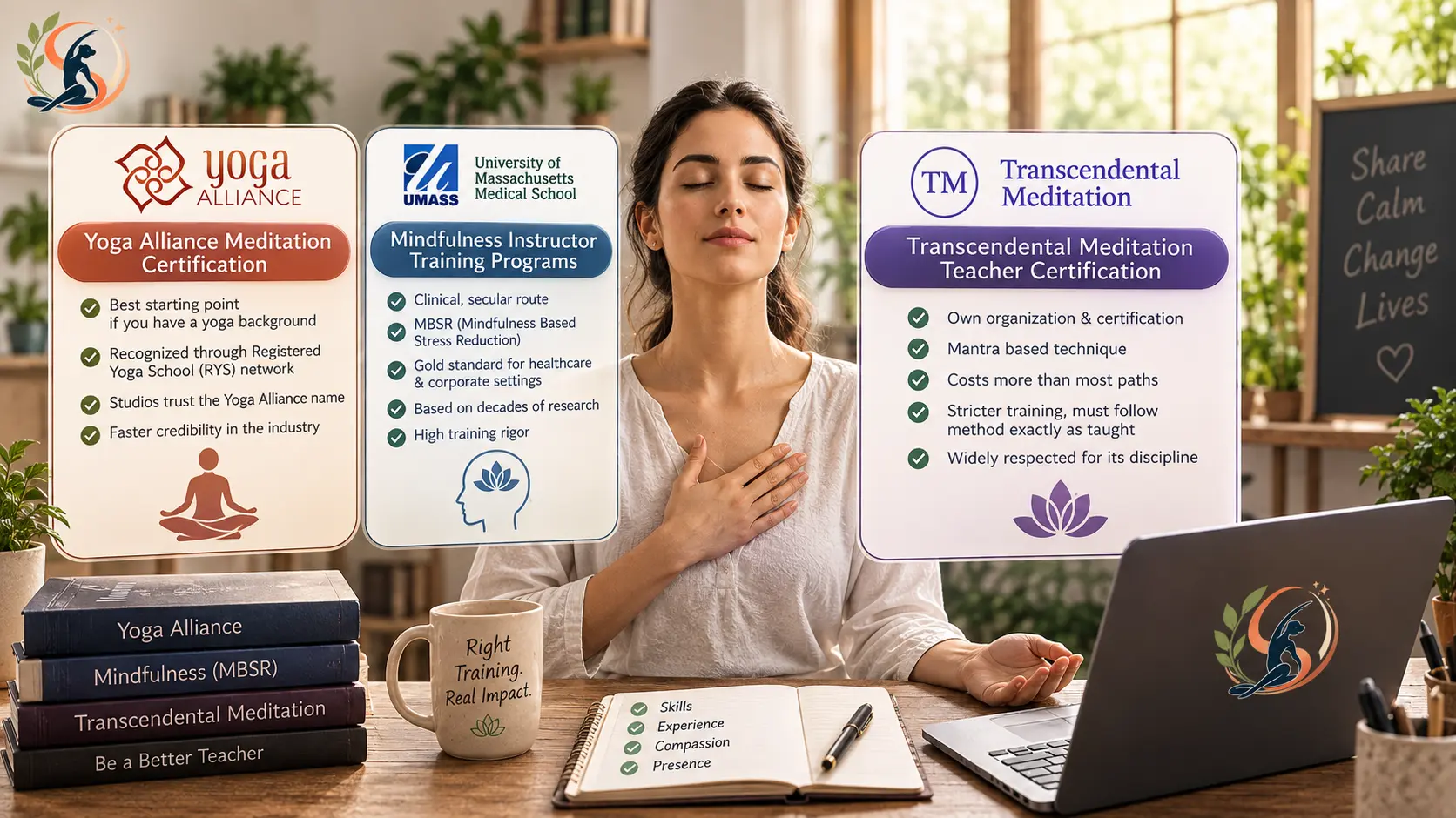 Meditation teacher reviewing different certification and training options