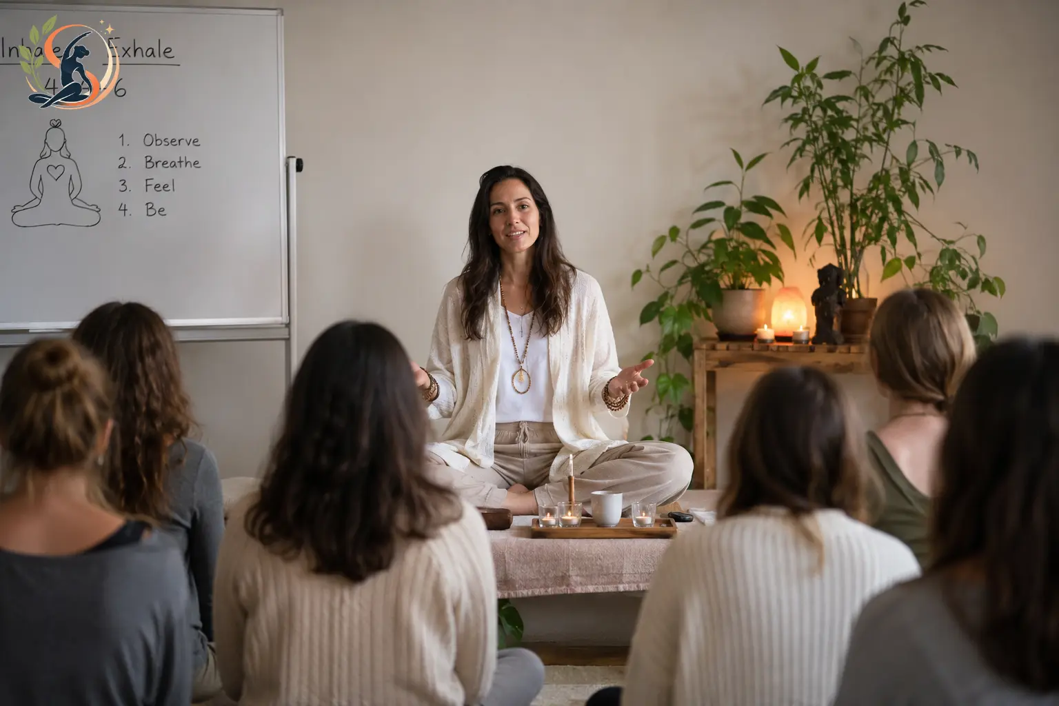 Meditation teacher working with clients in a professional mindfulness setting