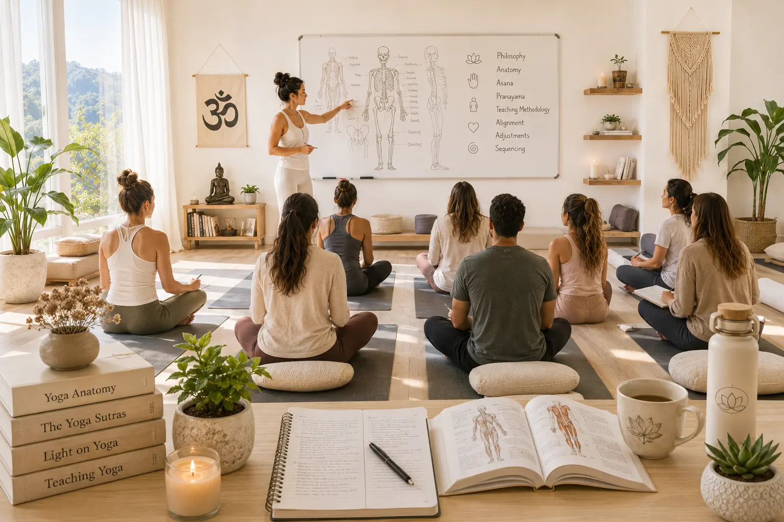 Confident yoga teacher demonstrating benefits gained after 200 hour yoga training