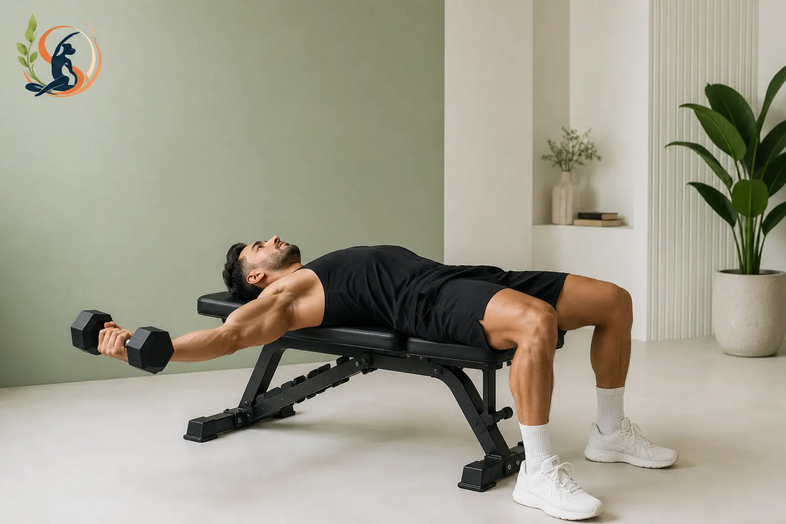 Person performing a dumbbell chest flye on a bench