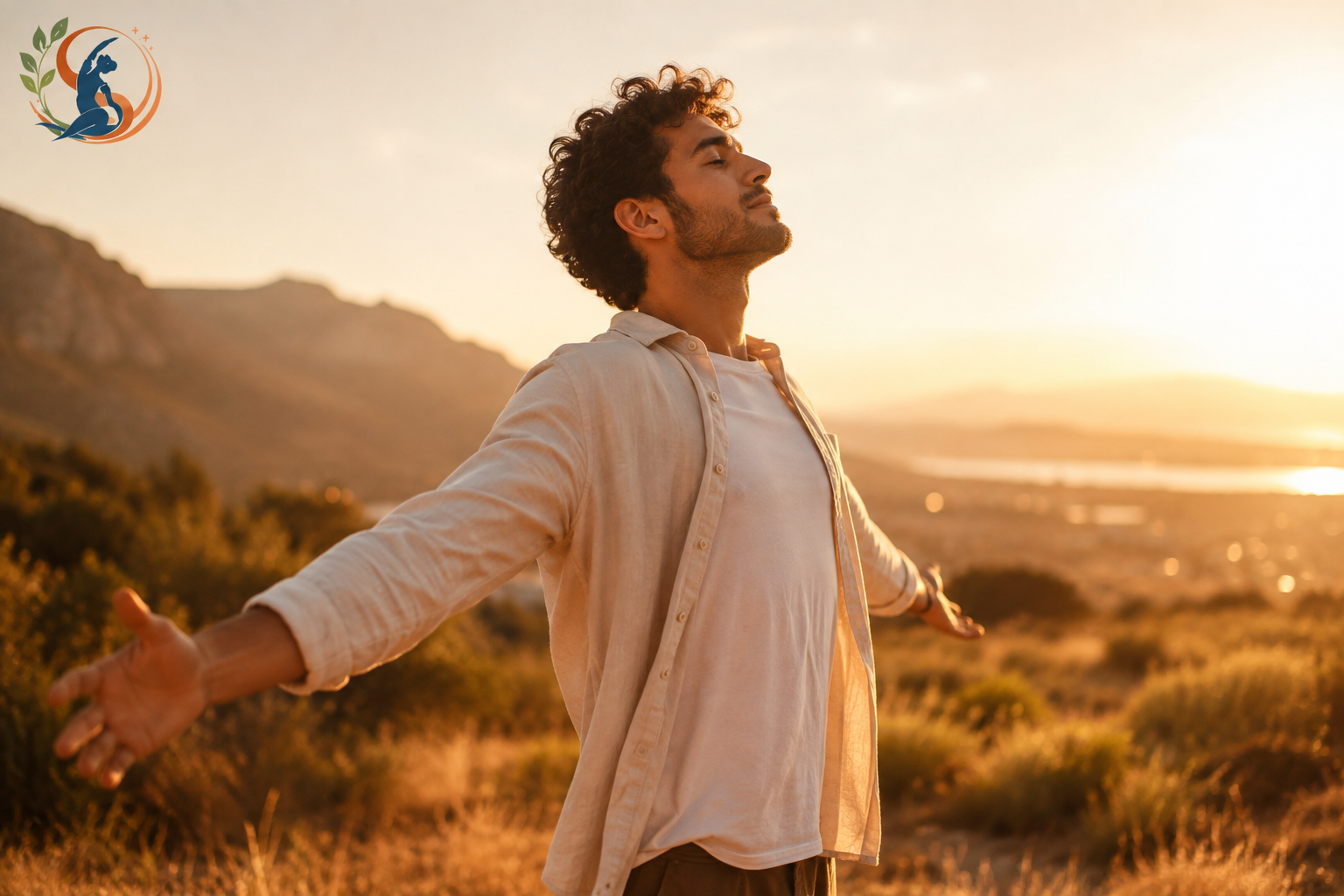 Person with confident open posture showing regular yoga pose camel benefits