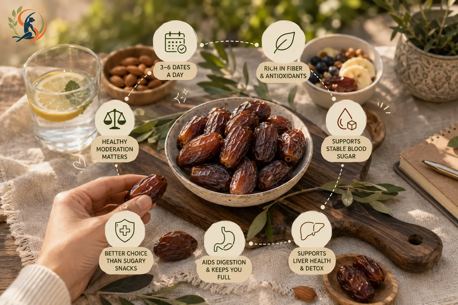 Bowl of dates showing serving size, fiber and liver health benefits