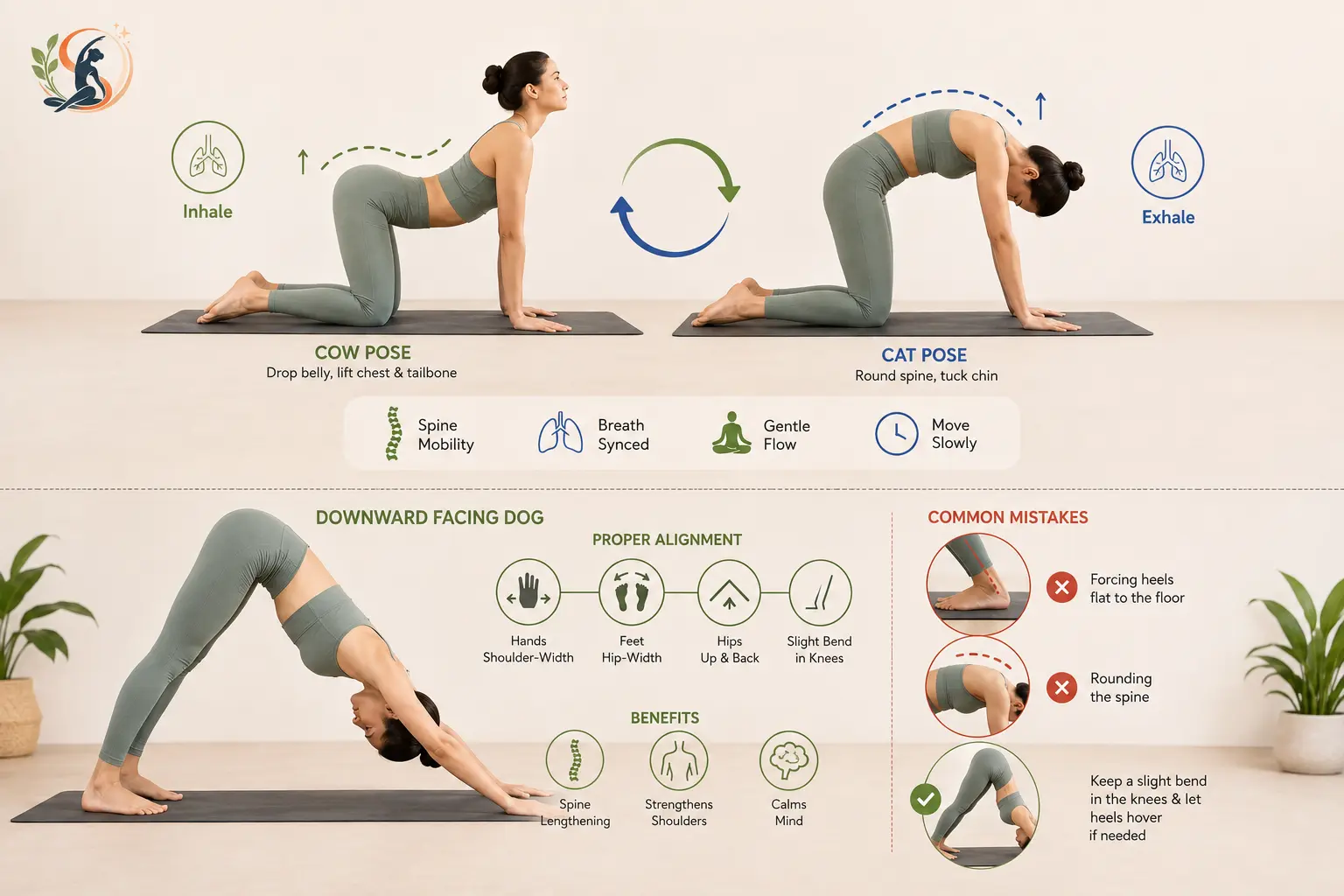 Person flowing through cat-cow pose on a yoga mat