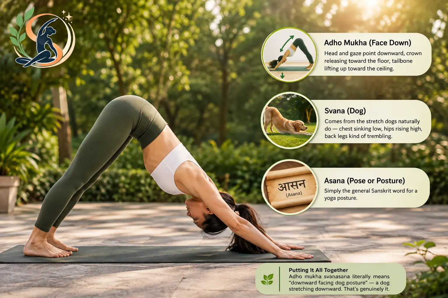 Adho Mukha Svanasana meaning illustrated with downward facing dog yoga pose