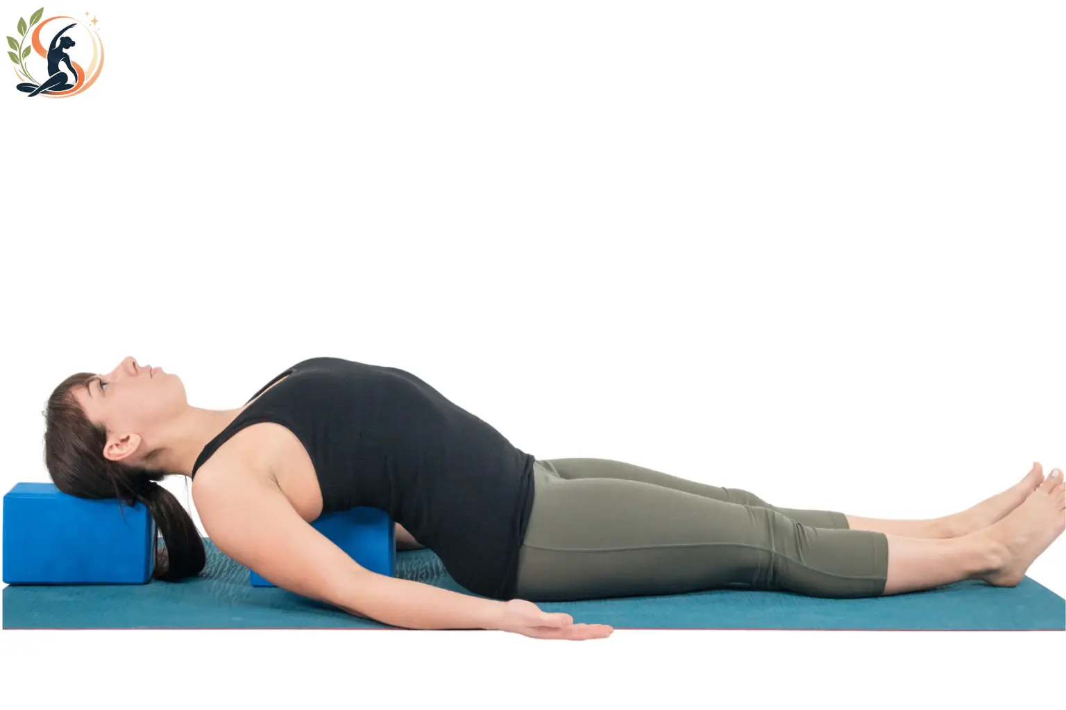 Person practicing Fish Pose with the chest lifted and shoulders gently opened.
