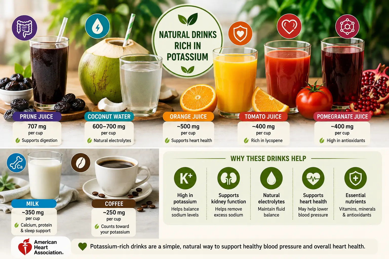 A selection of high potassium drinks to add to your routine