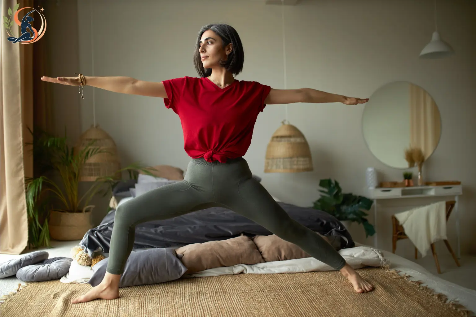 Gate Pose yoga stretch supporting side-body flexibility, hip mobility, balance and a comfortable range of motion.
