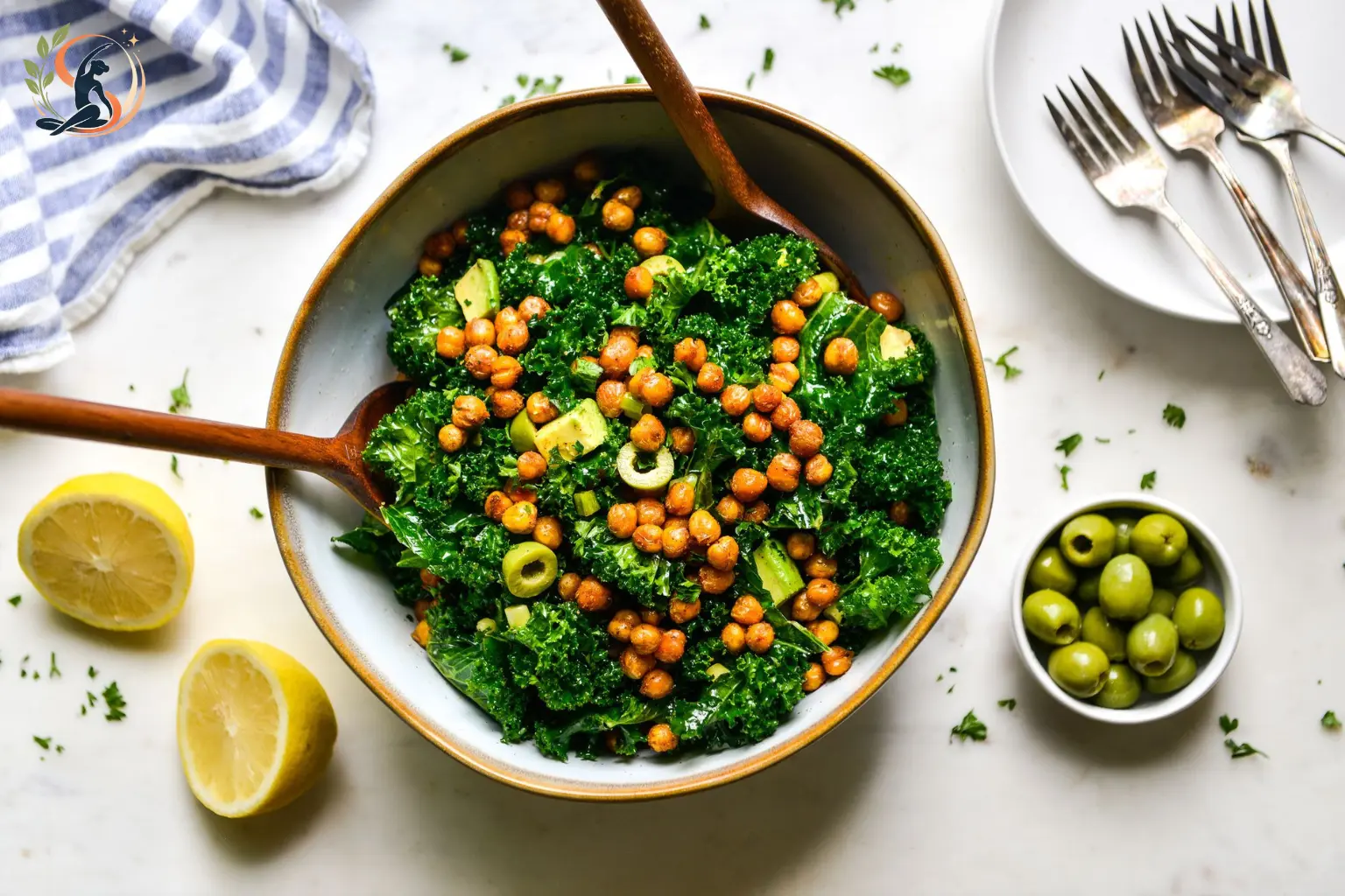 kale salad with roasted chickpeas avocado and carrot ginger dressing