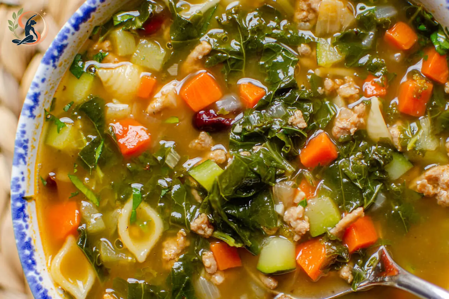 ground turkey vegetable soup with mixed vegetables in a savory broth
