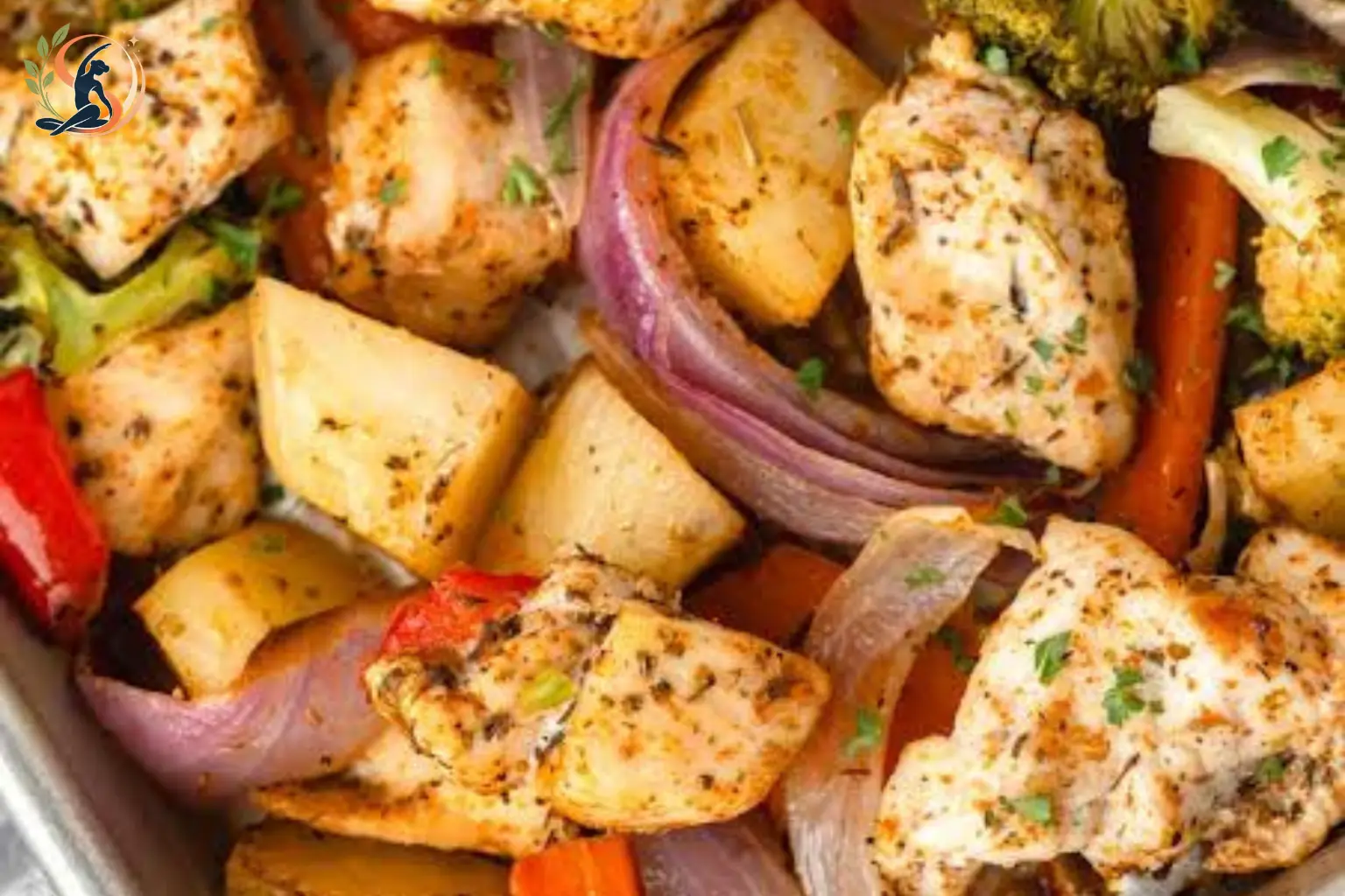 sheet pan chicken with roasted vegetables herbs lemon and olive oil