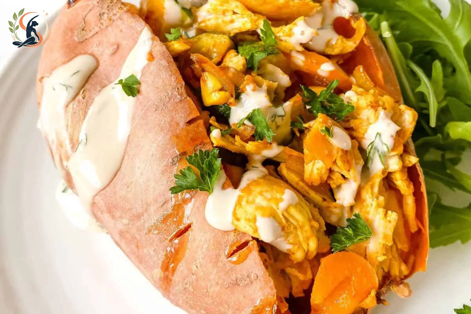 turkey stuffed sweet potato with zucchini spinach and melted cheddar