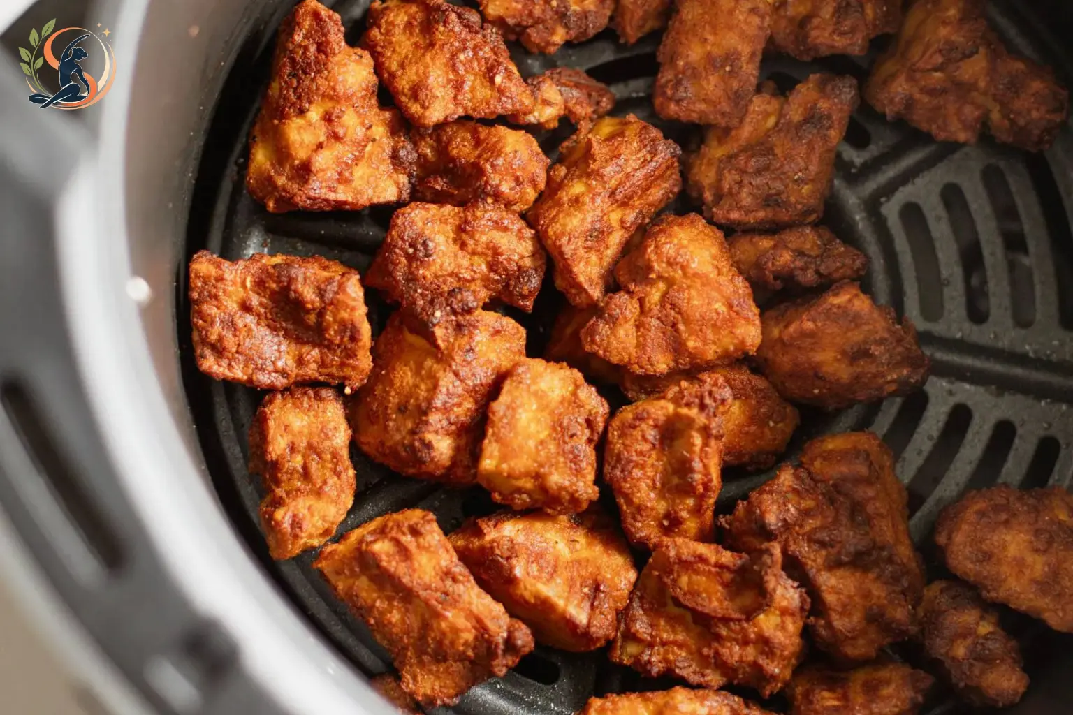 crispy air fryer tofu cubes seasoned with soy sauce sesame and garlic