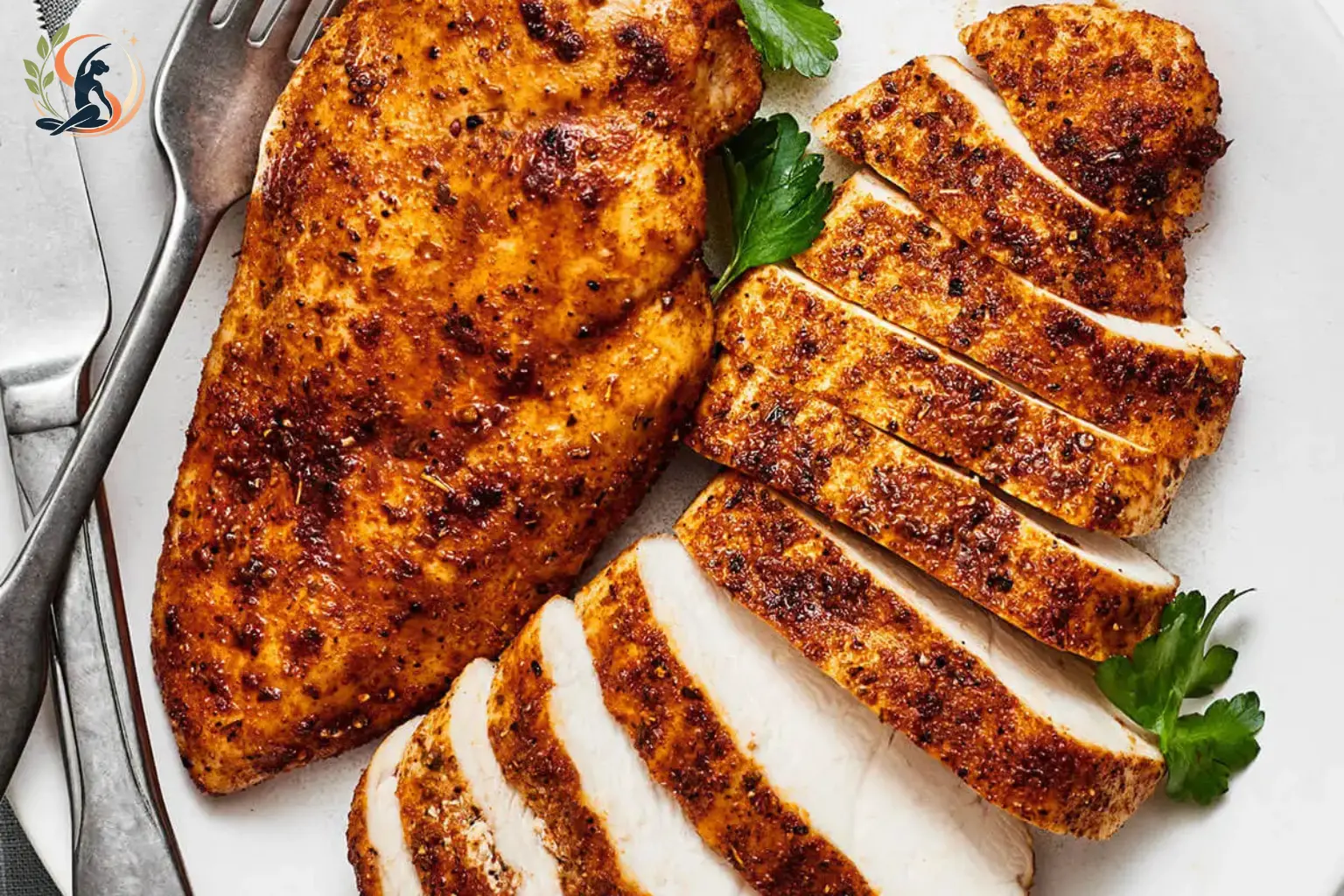 juicy air fryer chicken breast seasoned with herbs and spices
